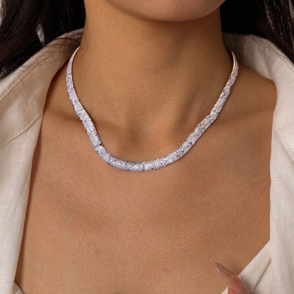 Lilac Silver snake chain necklace worn