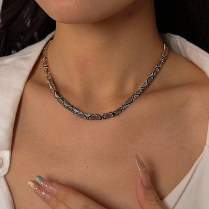 Python Brown snake chain necklace worn